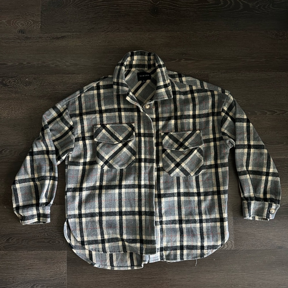 T Tahari Plaid Button-Up Shirt - Gray and Black